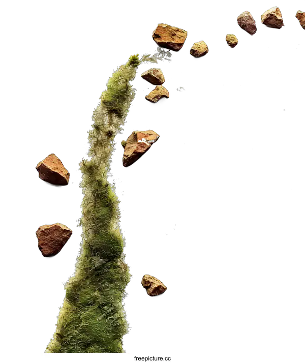 [Transparent Background PNG]Green Moss and Stones on White Background