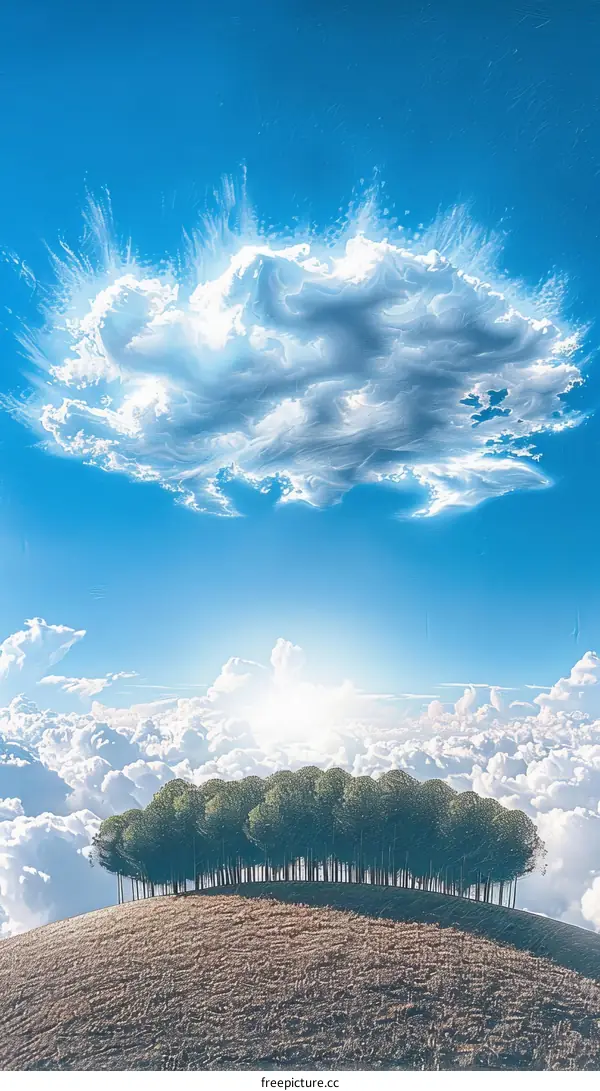 Green trees under the blue sky and white clouds