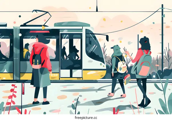 Three People Waiting for a Train in a Snowy Landscape