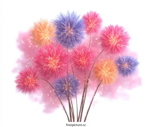 Colorful Fireworks Illustration with Fluffy Flowers