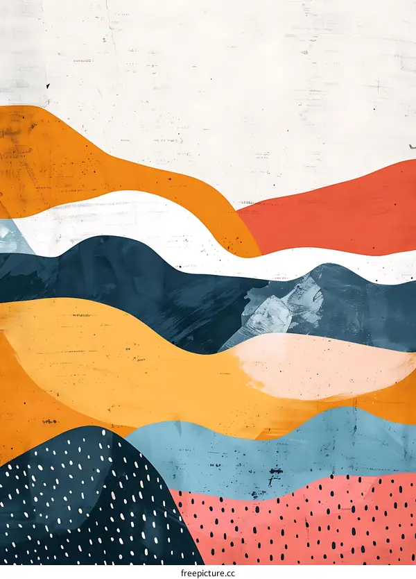 Abstract Geometric Pattern With Wavy Lines and Dots