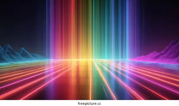 Abstract Rainbow Neon Light Lines Illustration