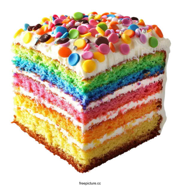 [Transparent Background PNG]Rainbow Layer Cake Slice with Colorful Sprinkles