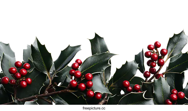 [Transparent Background PNG]Christmas Holly Berries and Leaves Border