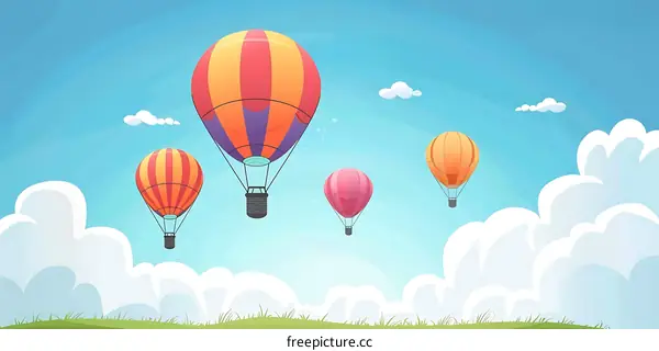 Colorful Hot Air Balloons Flying in Blue Sky