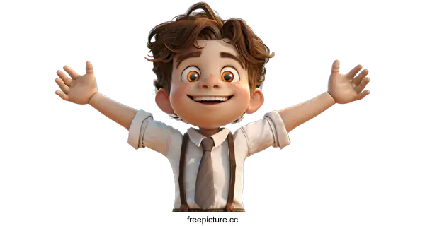 [Transparent Background PNG]Cartoon Boy Character Smiling with Arms Outstretched