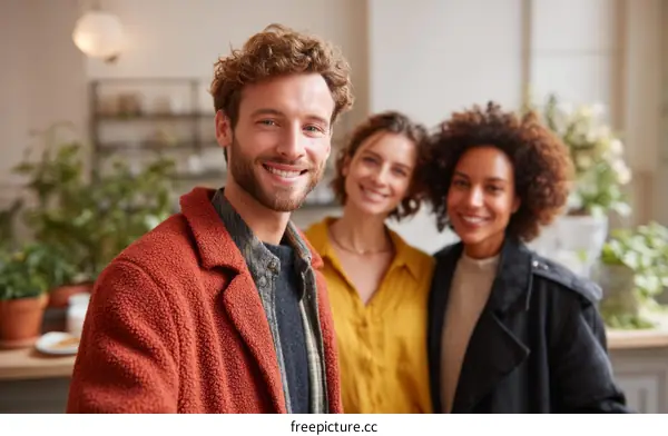 Friendly Group Portrait in Cafe Setting