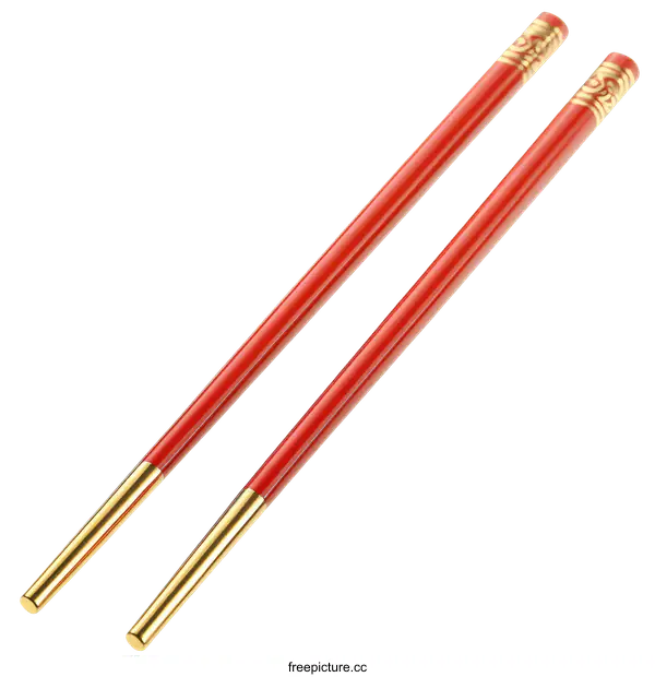 [Transparent Background PNG]Pair of Red and Gold Chopsticks