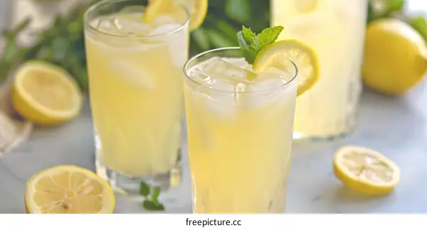 Glass of Lemonade with Lemon Slices and Mint