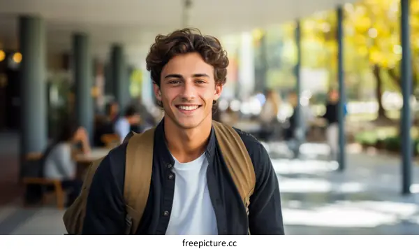 Portrait of a smiling young male college student with a backpack