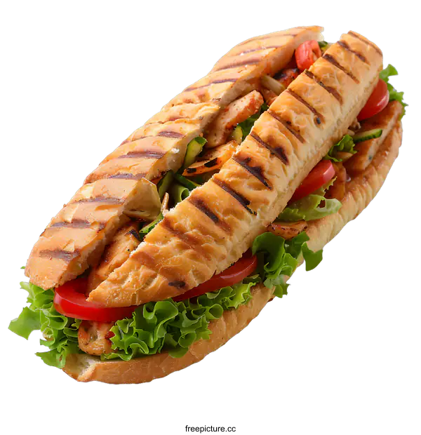 [Transparent Background PNG]A delicious and healthy sandwich with chicken, vegetables and salad.