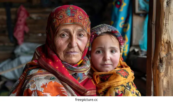 Portrait of a Woman and Child in Traditional Attire