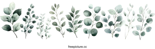 [Transparent Background PNG]Watercolor Botanical Illustration of Eucalyptus Branches