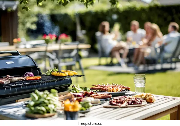 Outdoor BBQ with Friends and Family Enjoying Summer Meal