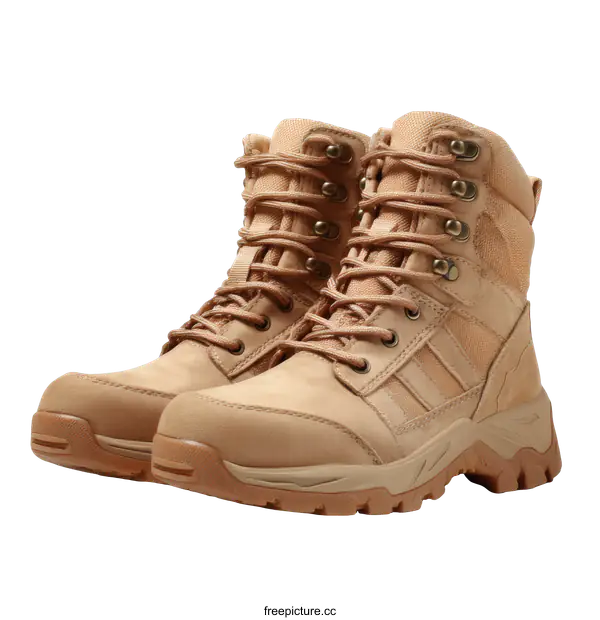 [Transparent Background PNG]Beige Military Tactical Boots for Outdoor Activities
