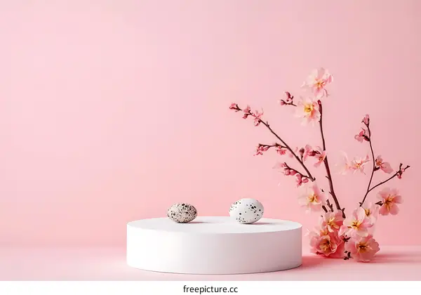 Pink Easter Display with Flowers and Eggs