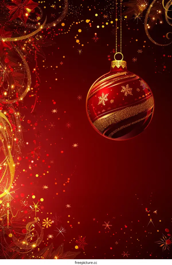 Red and Gold Christmas Ornament Hanging from a Branch