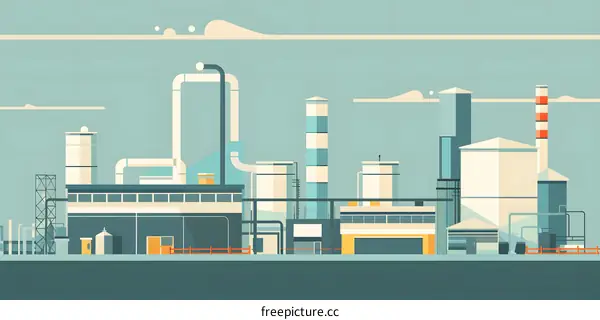 Industrial Factory Building Illustration with Sky and Clouds
