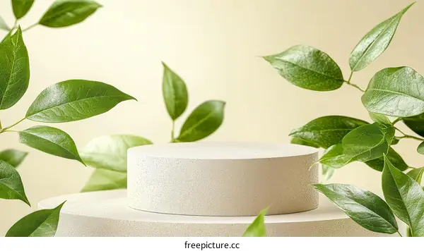 Natural Aesthetic Display Podium with Fresh Leaves