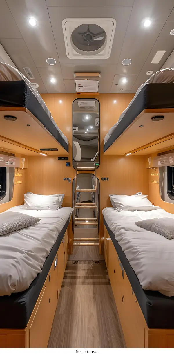 Modern Cabin Interior with Bunk Beds