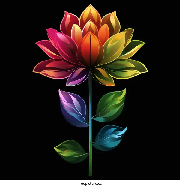 Rainbow lotus flower with black background