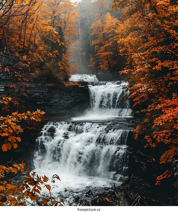 Waterfall in Autumn Forest