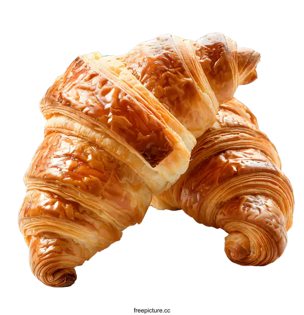[Transparent Background PNG]Freshly Baked Golden Brown Croissants on White Background