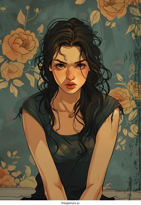 portrait of a young woman with brown hair and freckles