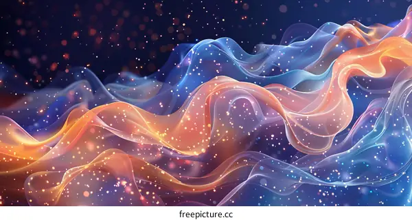Colorful abstract background with flowing shapes and sparkles