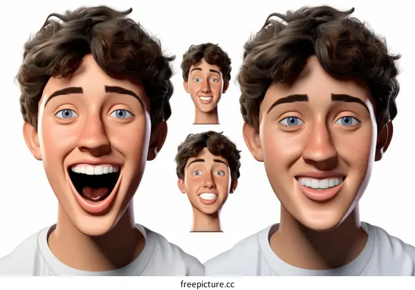3D Illustration of a Young Man: Happy and Surprised