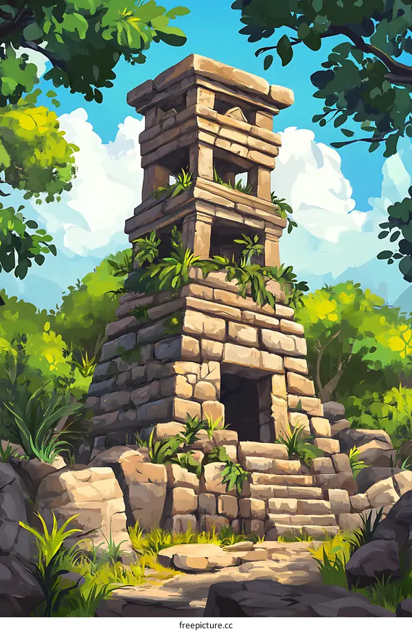 Stone Tower in Lush Jungle