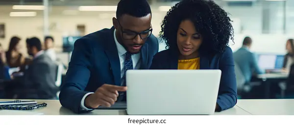 Two Business Professionals Working Together on a Laptop in an Office