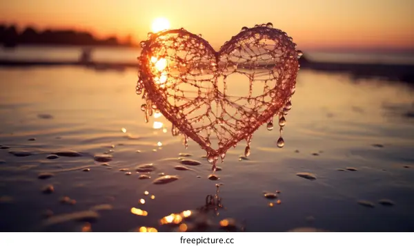 Heart Melting in Sunset Water