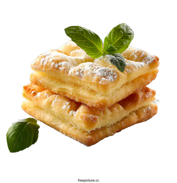 [Transparent Background PNG]Puff Pastry Cookies with Sugar Powder and Basil
