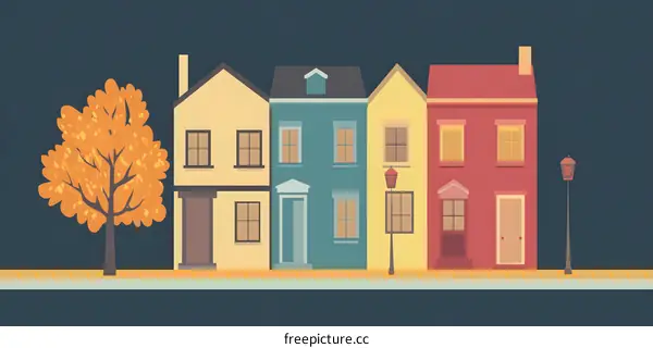 Fall Season Night Cityscape Illustration