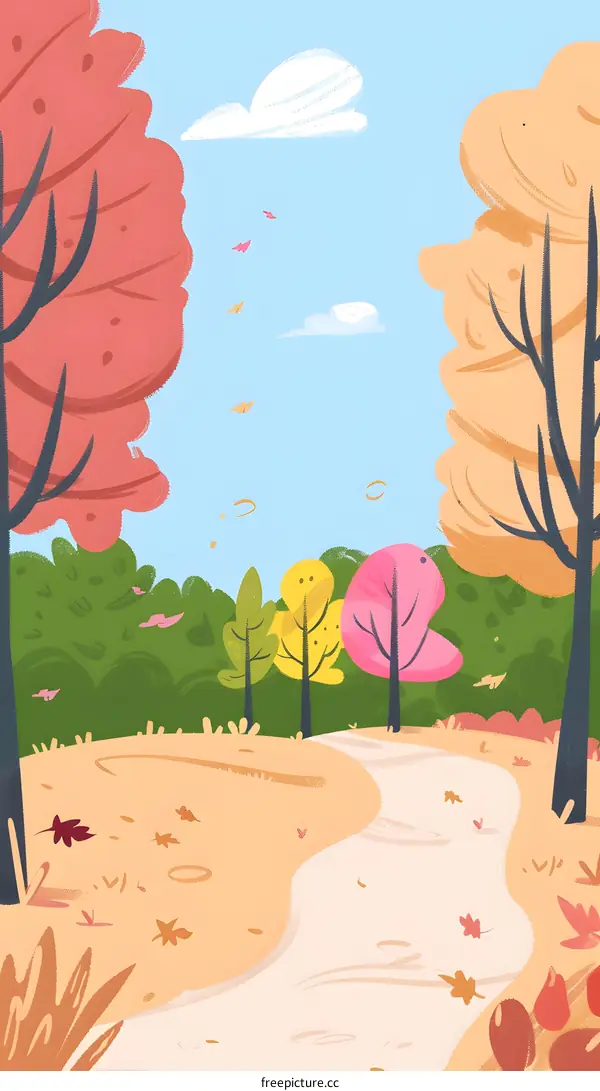 Autumn Landscape with Winding Path Illustration