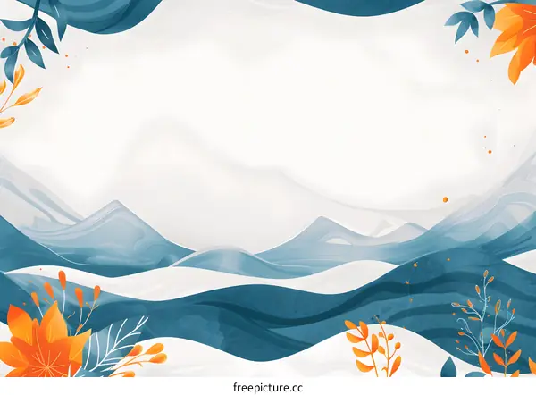 Abstract Landscape With Blue And Orange Watercolor