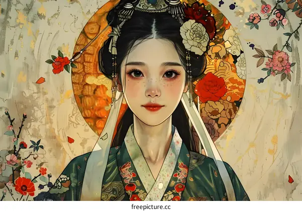 Portrait of a young woman in traditional Chinese clothing