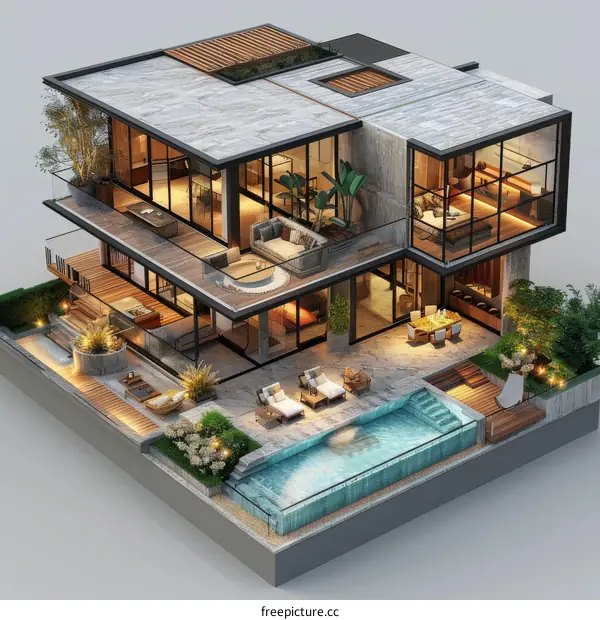 Modern Luxury Waterfront Villa with Pool and Garden