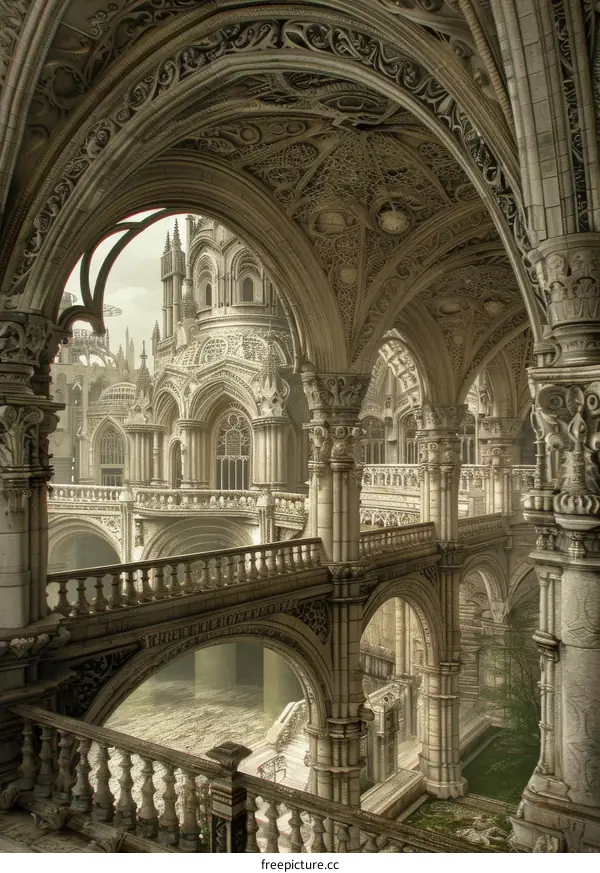 ornate gothic architecture interior of a fictional castle