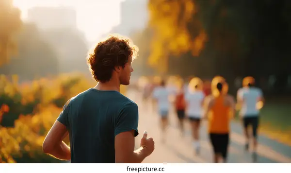 Runner in Park at Sunset