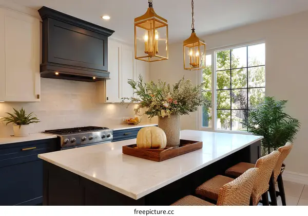 Modern Farmhouse Kitchen with Island and Large Window