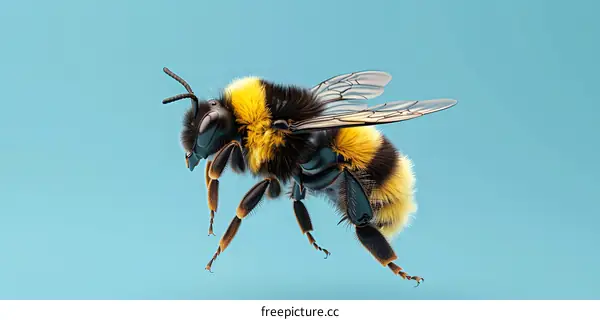 Bumblebee in Flight on Blue