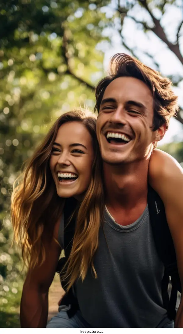 Laughing Couple in the Woods