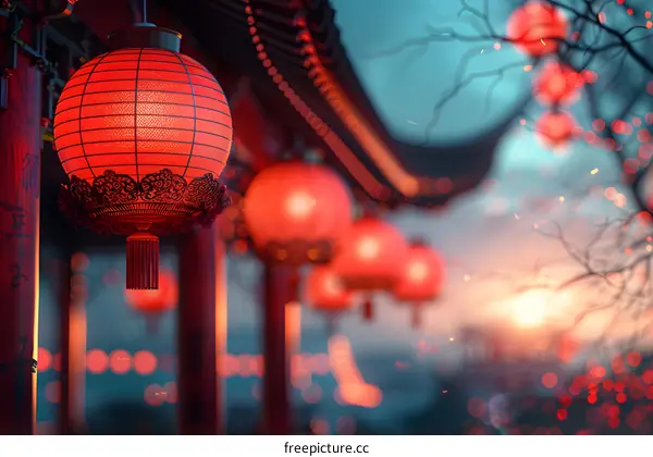 Red lanterns hang high to celebrate the Chinese New Year
