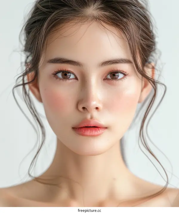 Portrait of a young Asian woman with brown hair and eyes