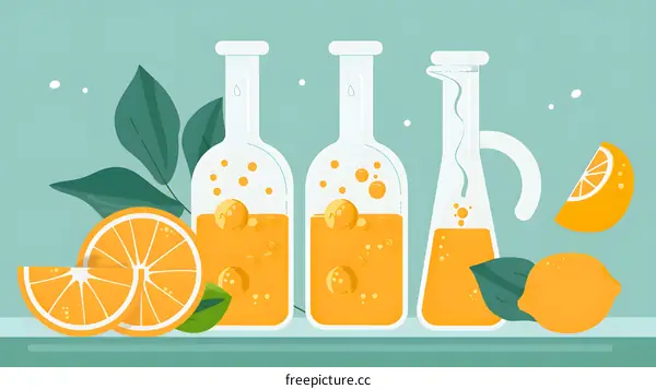 Orange and Lemon Juice in Bottles Illustration