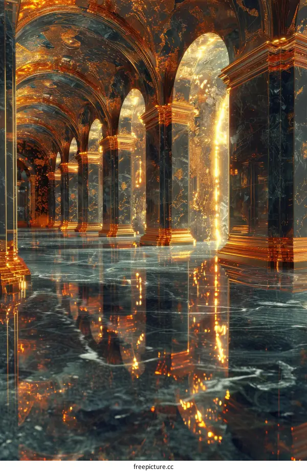 Golden Architectural Hallway Illustration