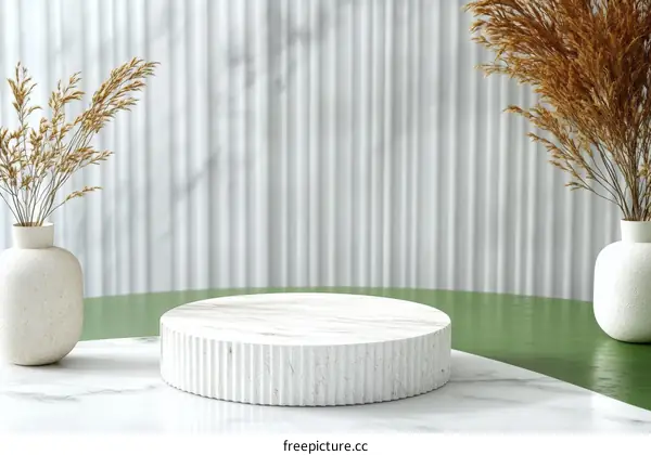 Modern Minimalist Marble Display Stand with Dried Flowers