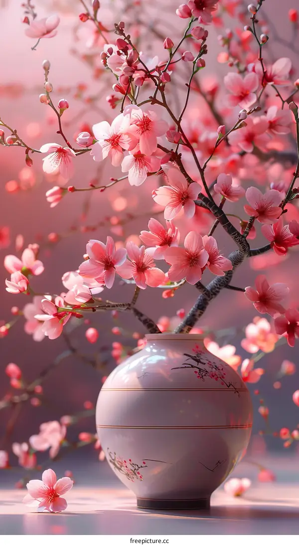 Beautiful Pink Cherry Blossoms in a Vase